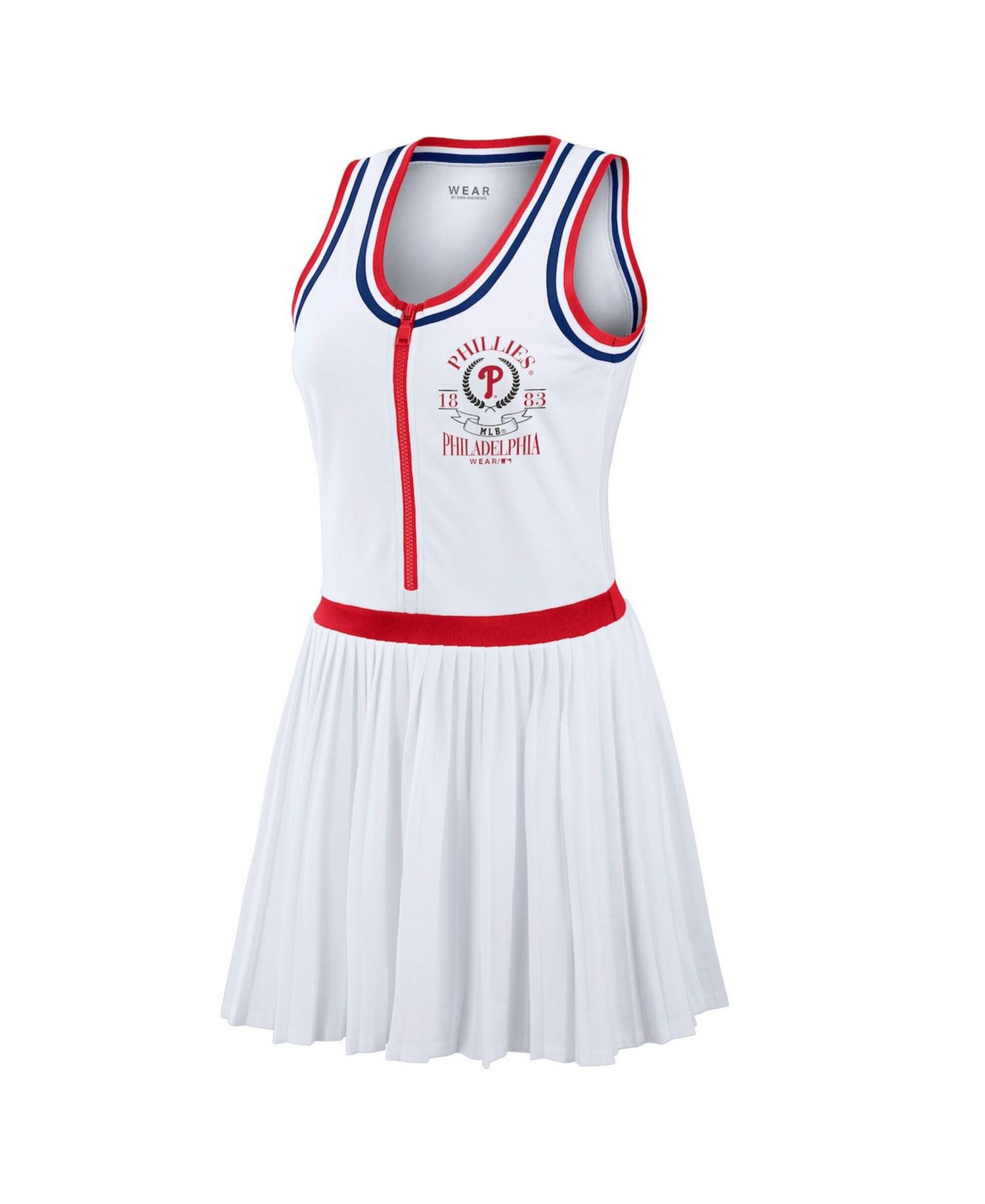 Women's White Philadelphia Phillies Zip-Front Pleated Tri-Blend Scoop Neck Tank Dress