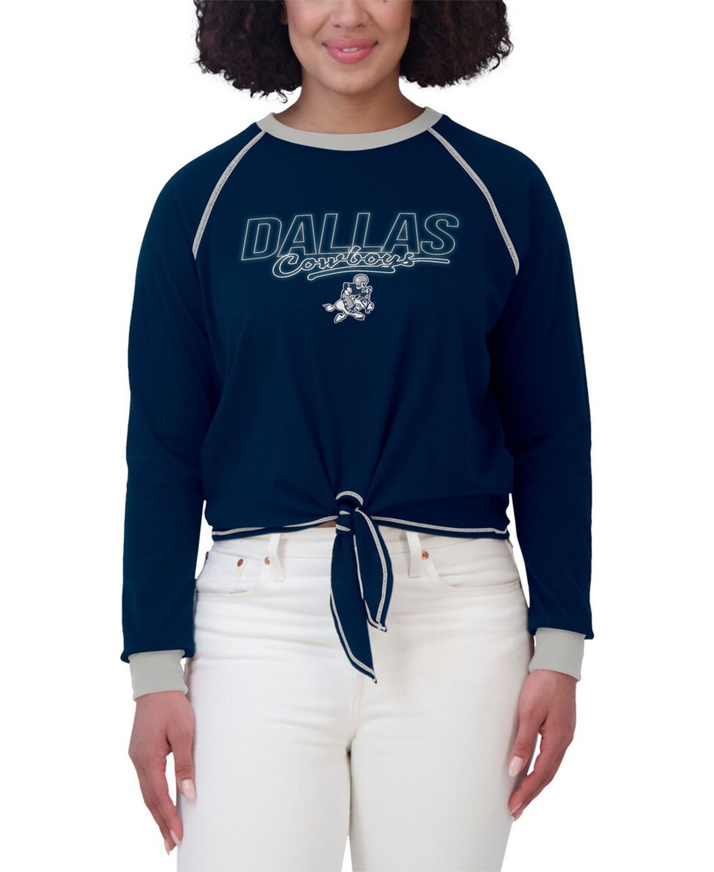 Женская футболка WEAR by Erin Andrews Navy Dallas Cowboys Tie-Front Long Sleeve — фото 4