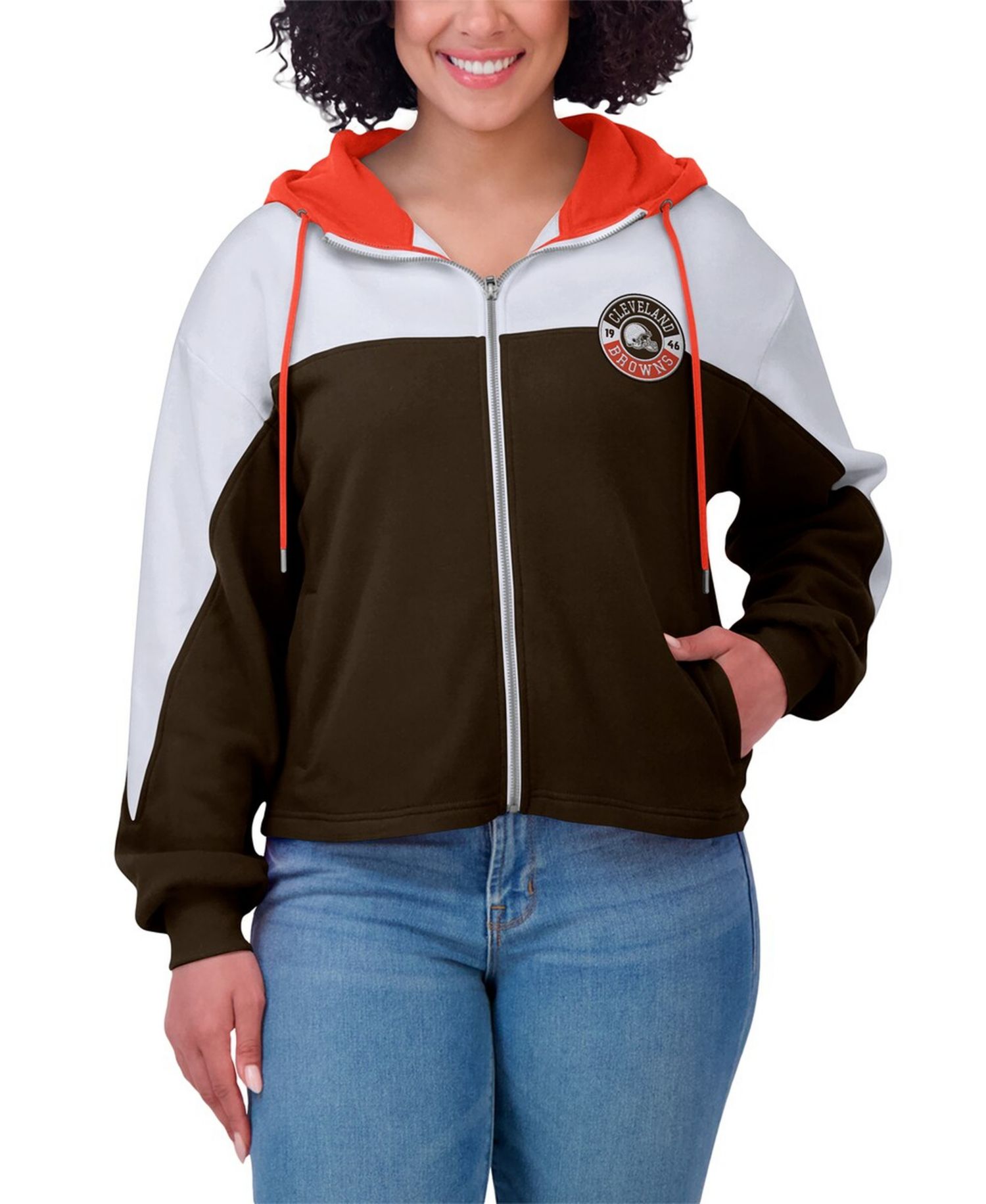 Women's Brown Cleveland Browns Plus Size Color Block Full-Zip Hoodie