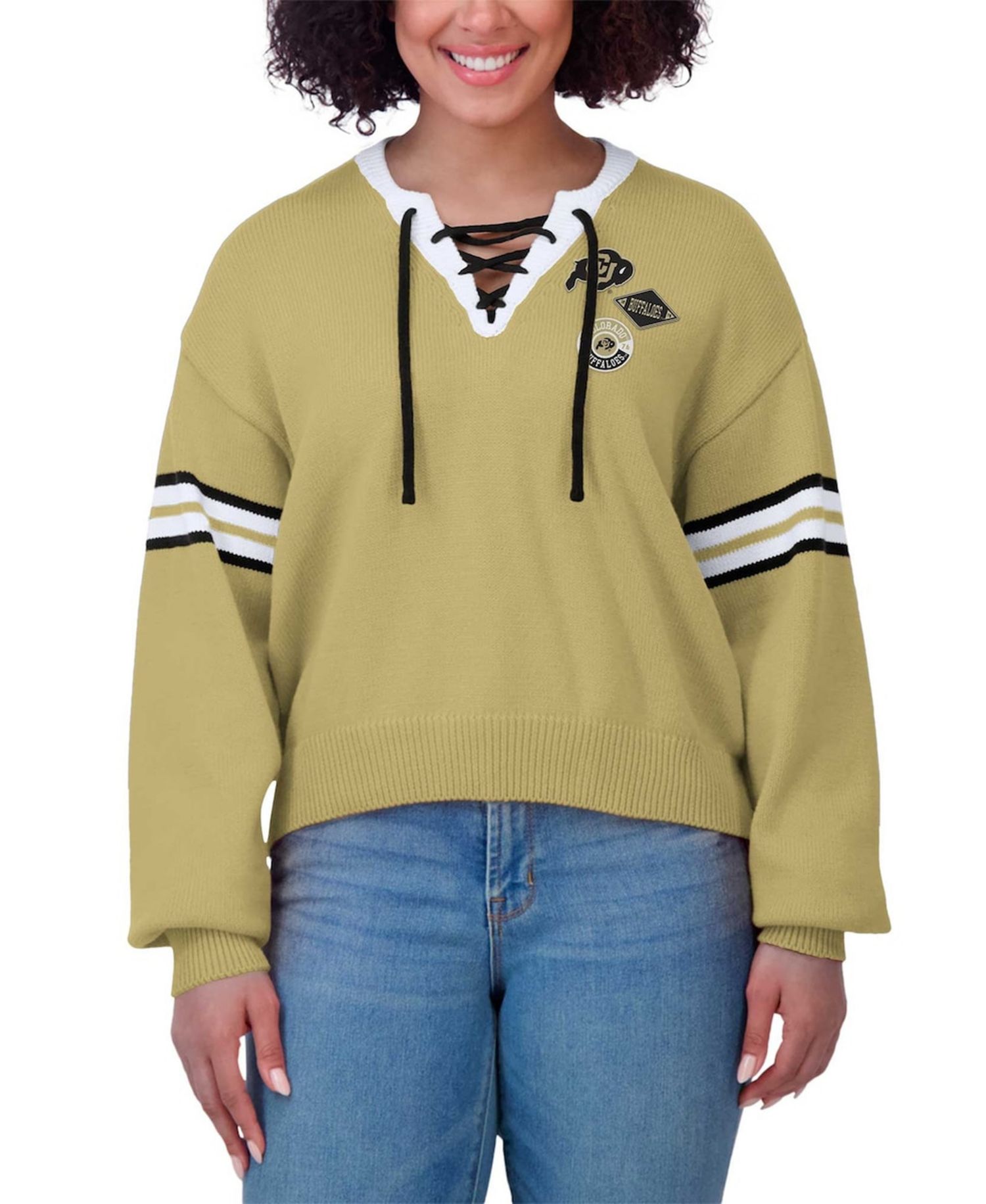 Women's Gold Colorado Buffaloes Lace-Up Pullover Sweater