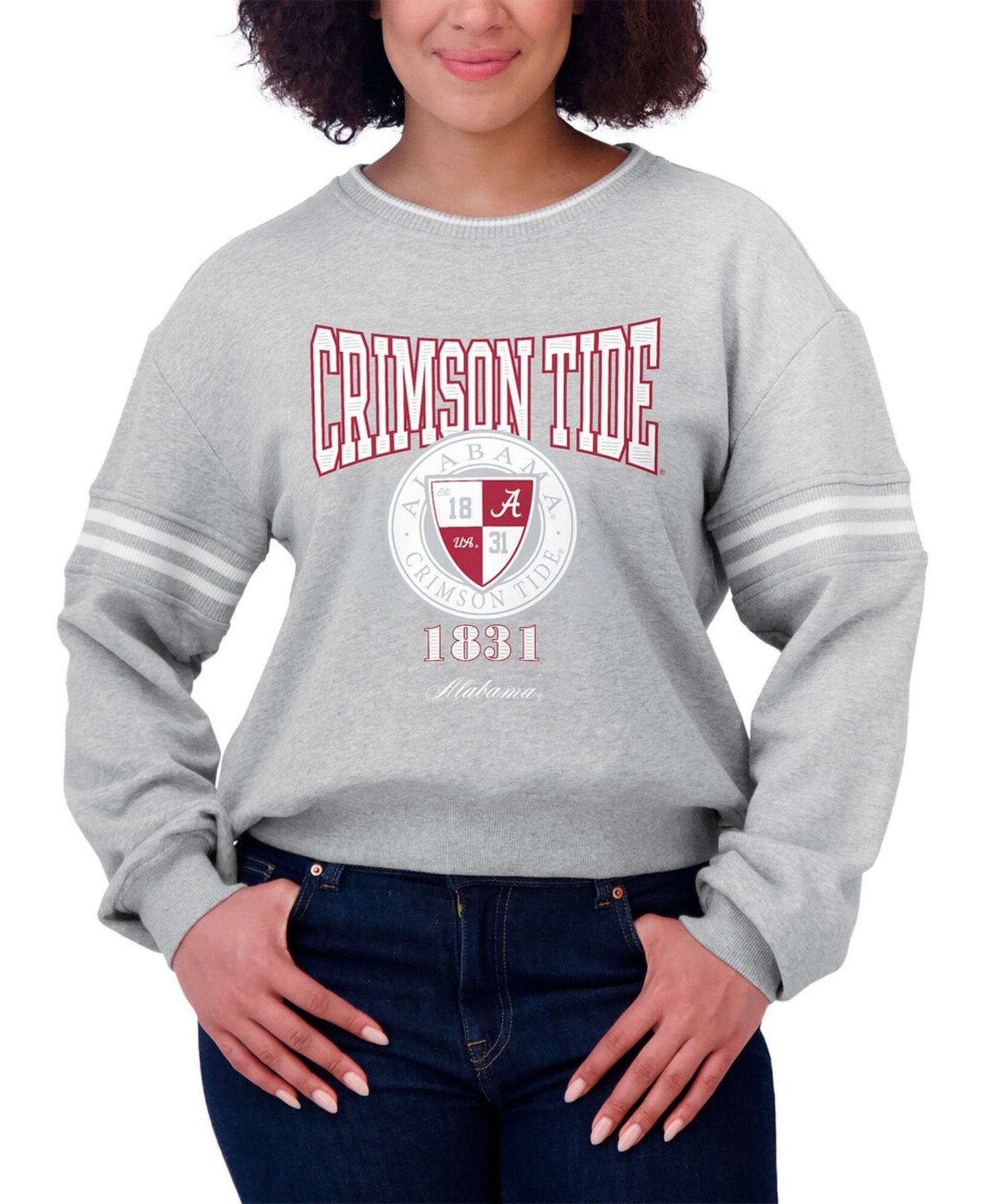 Women's Heather Gray Alabama Crimson Tide Classic Stripe Pullover Sweater