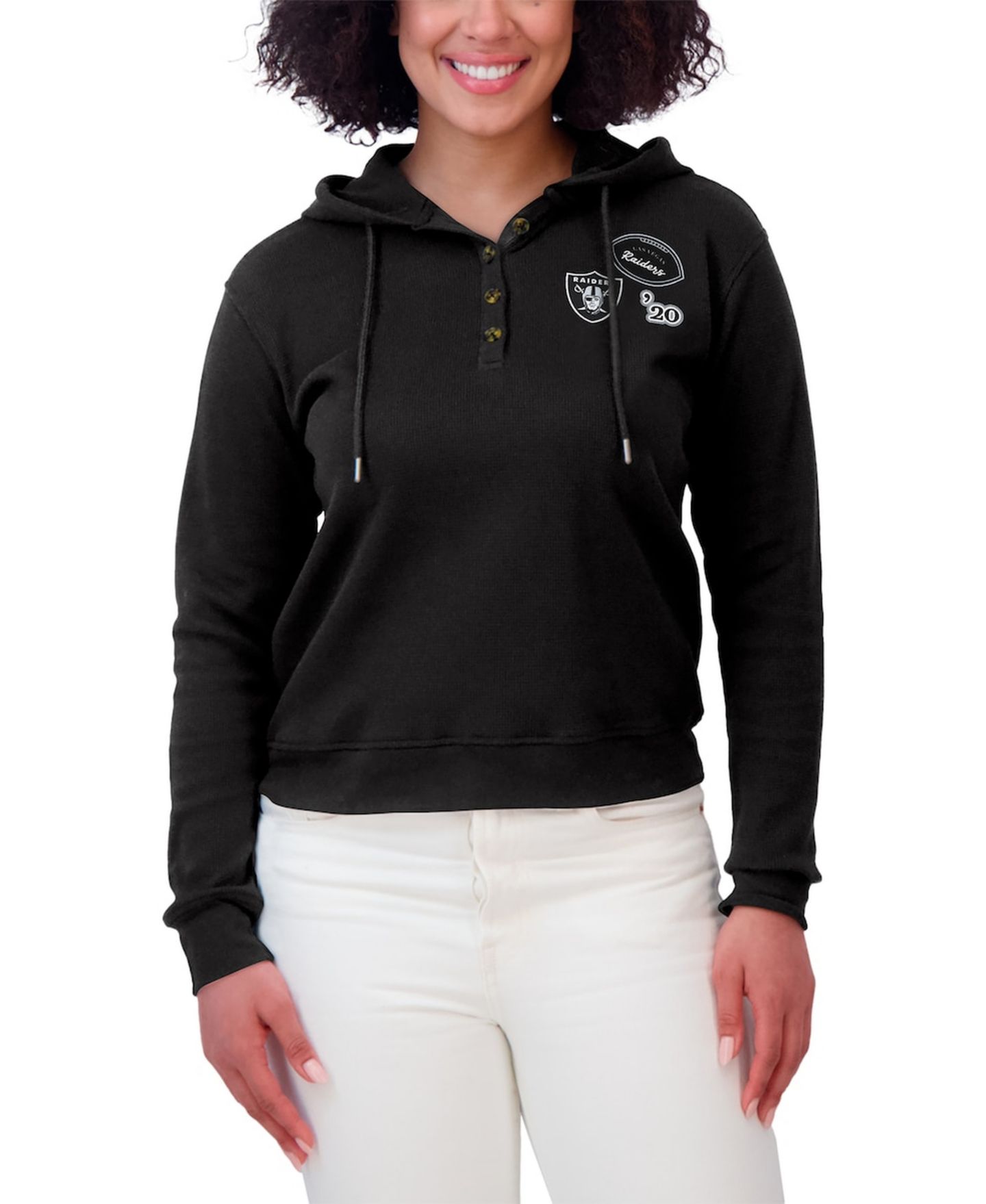 Женское худи WEAR by Erin Andrews Black Las Vegas Raiders Waffle Pullover — фото 4