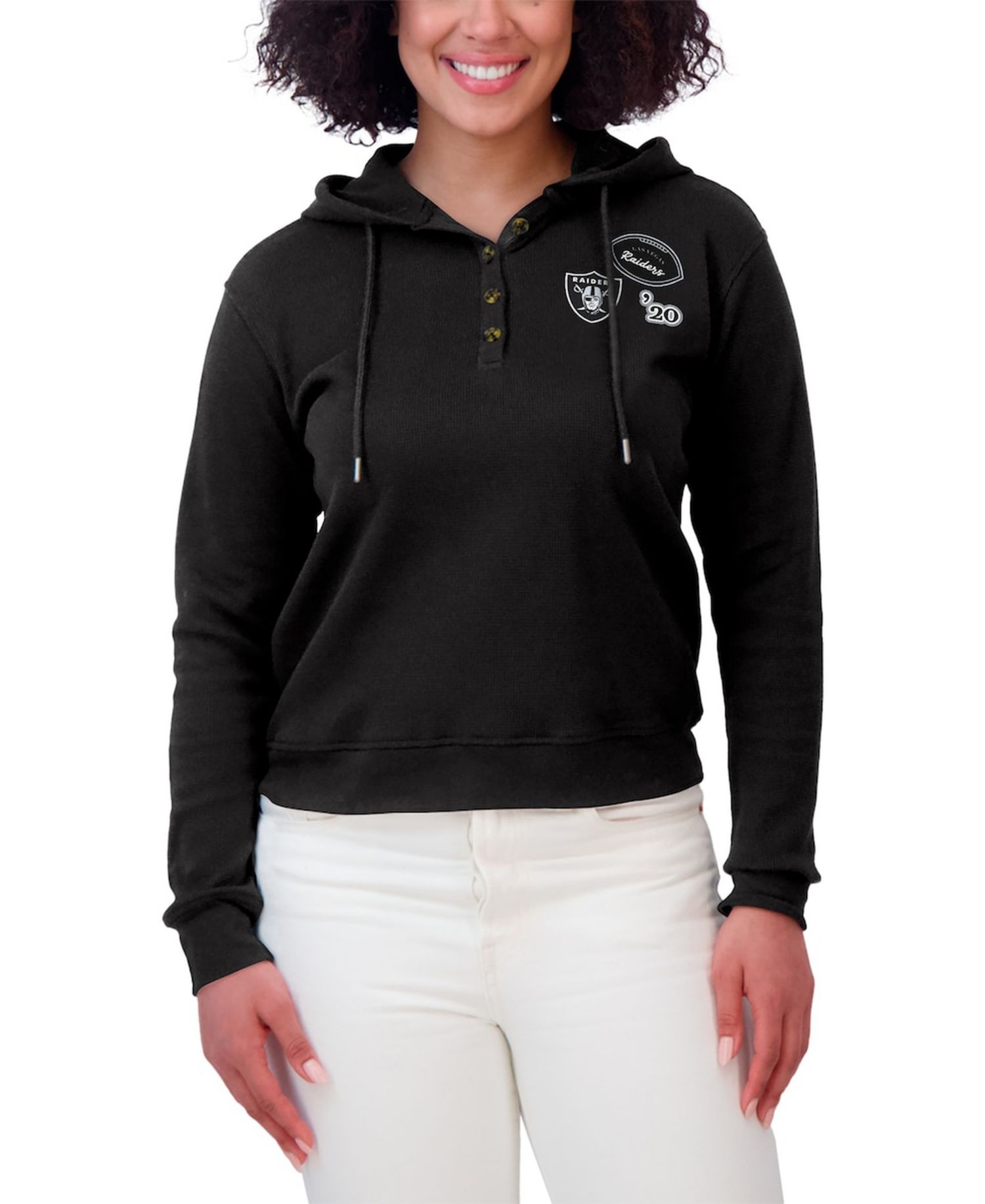 Women's Black Las Vegas Raiders Waffle Pullover Hoodie