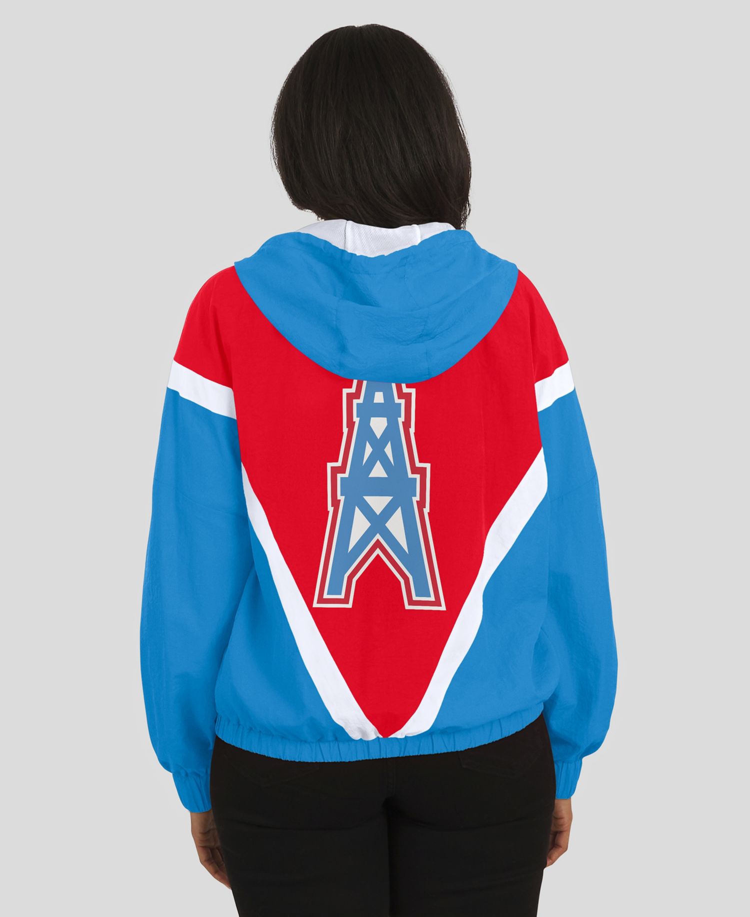 Women's Red/Light Blue Tennessee Titans Retro Crinkle Full-Zip Hoodie Windbreaker