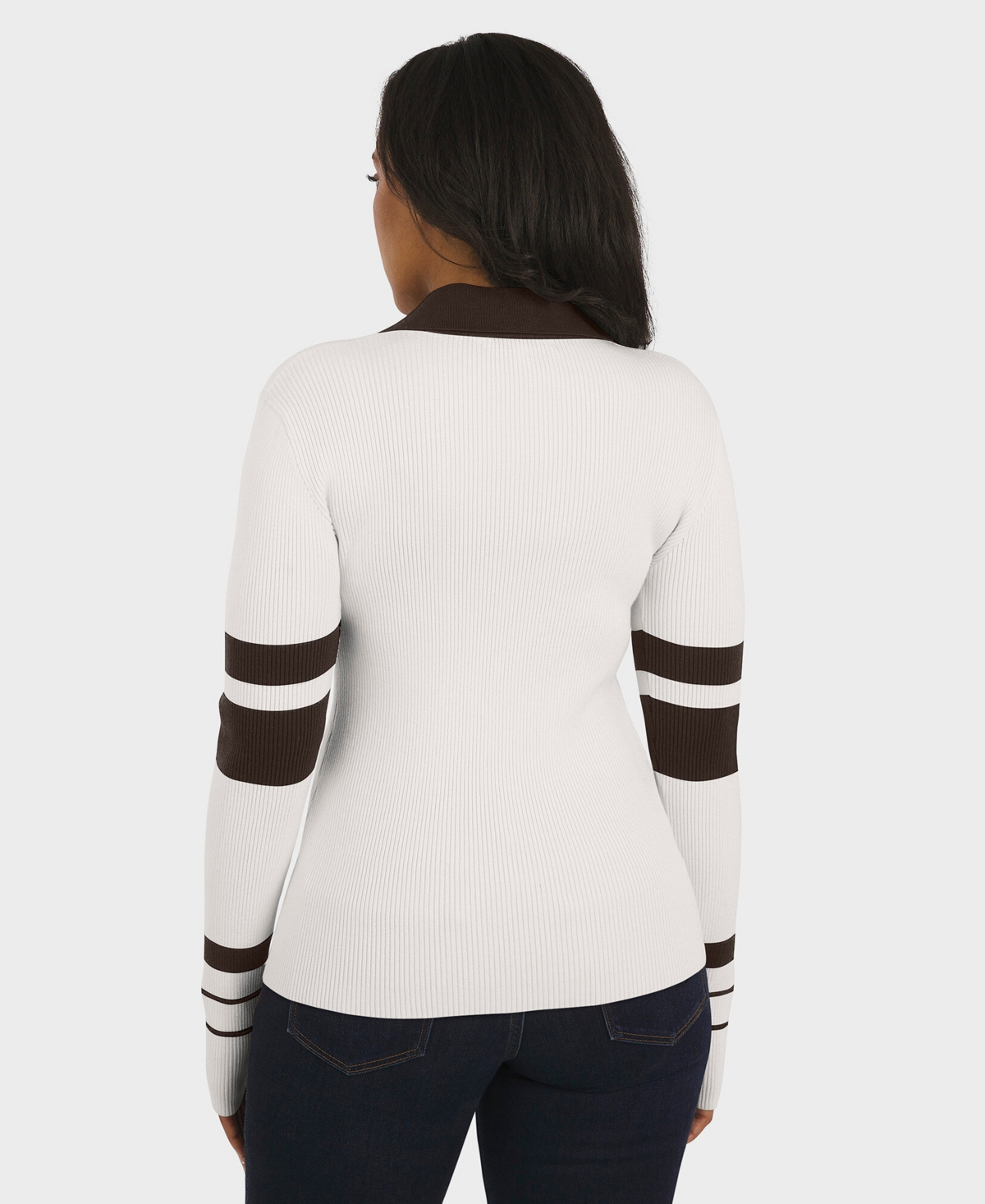 Wear by Erin Andrews Women's White Cleveland Browns Ribbed Henley Polo Sweater