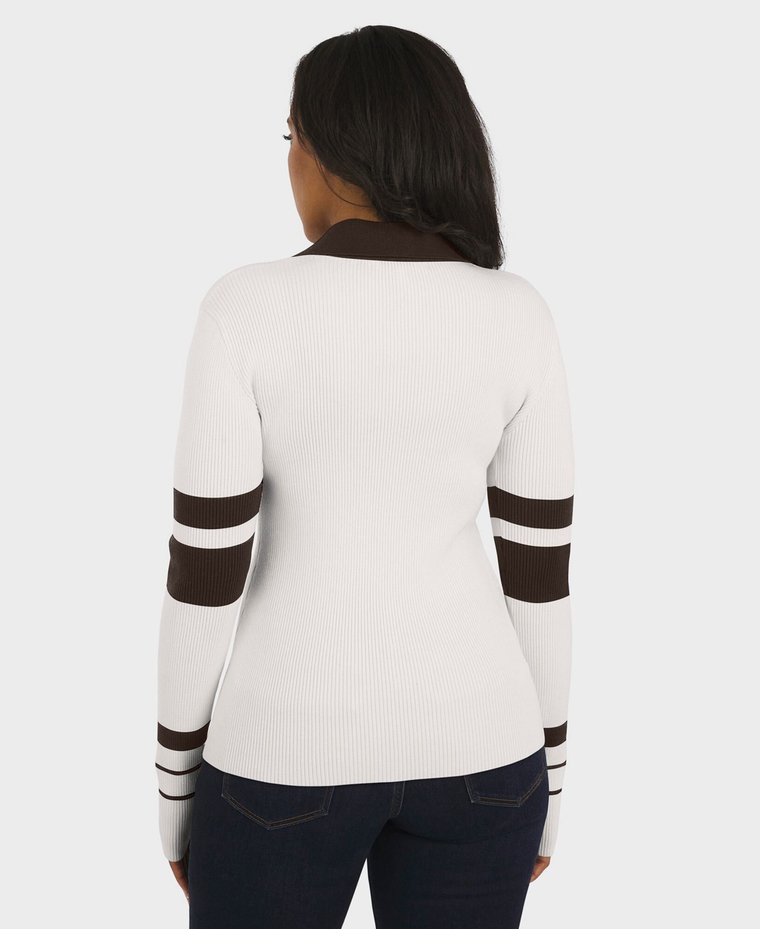 Women's White Cleveland Browns Ribbed Henley Polo Sweater
