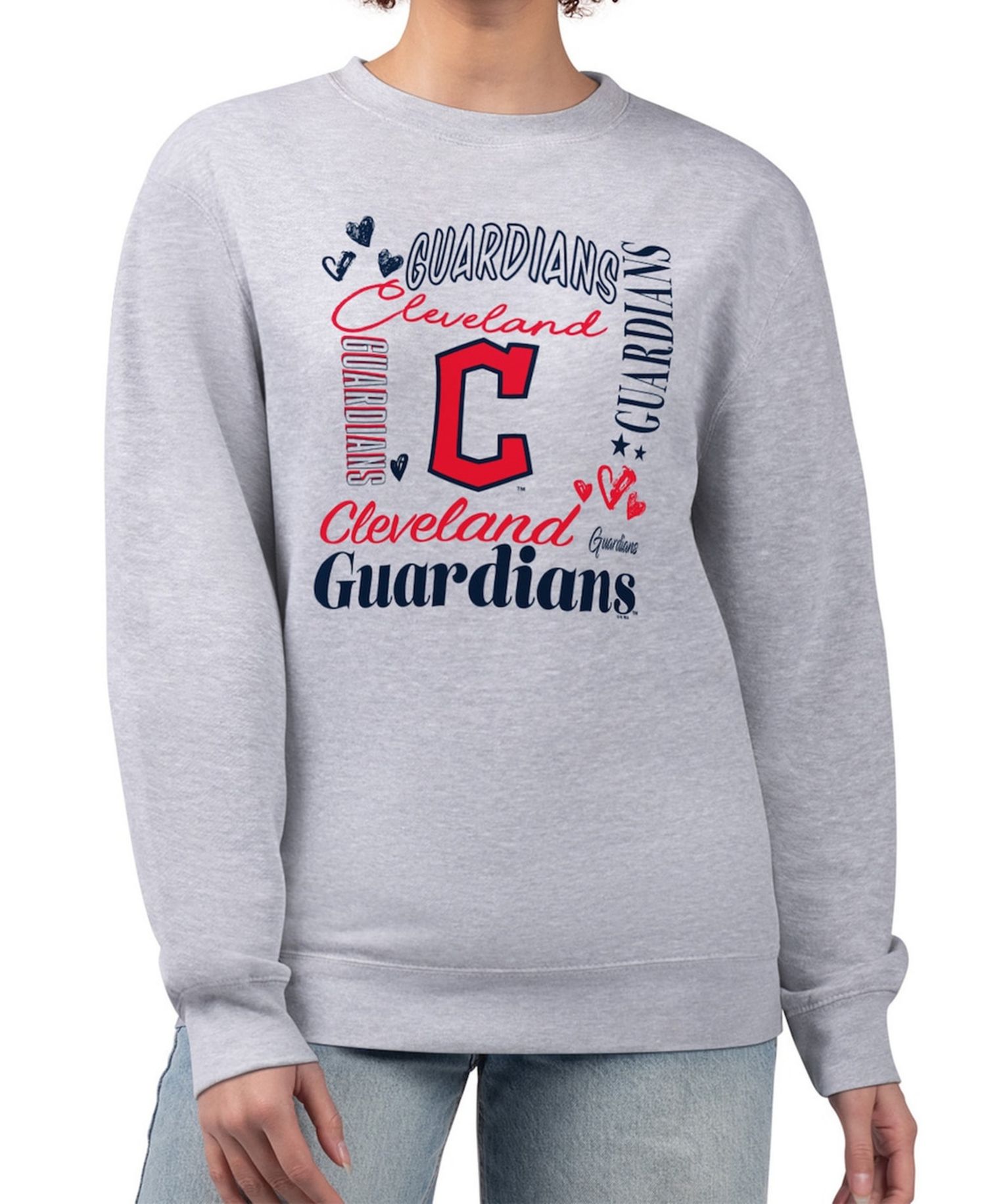 Women's Heather Gray Cleveland Guardians Collage Team Graphic Fleece Pullover Sweatshirt