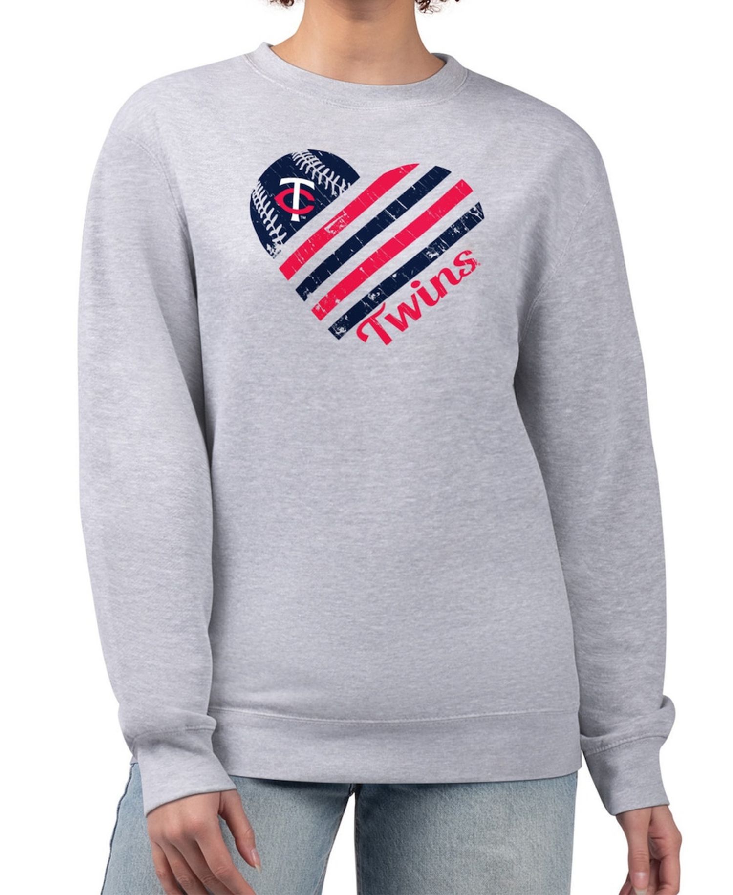 Women's Heather Gray Minnesota Twins Heart Logo Fleece Pullover Sweatshirt