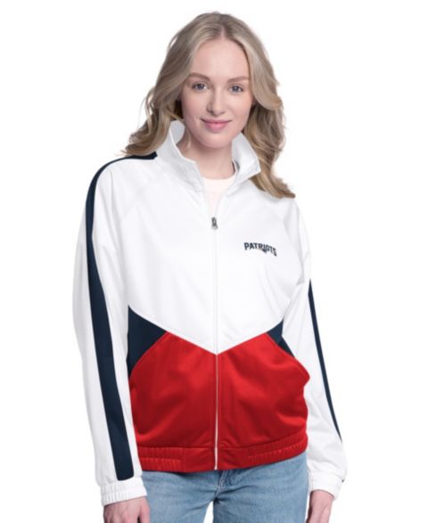 Женские куртки G-III 4Her by Carl Banks Women's White/Navy New England Patriots Rally Rhinestone Full-Zip Track Jacket