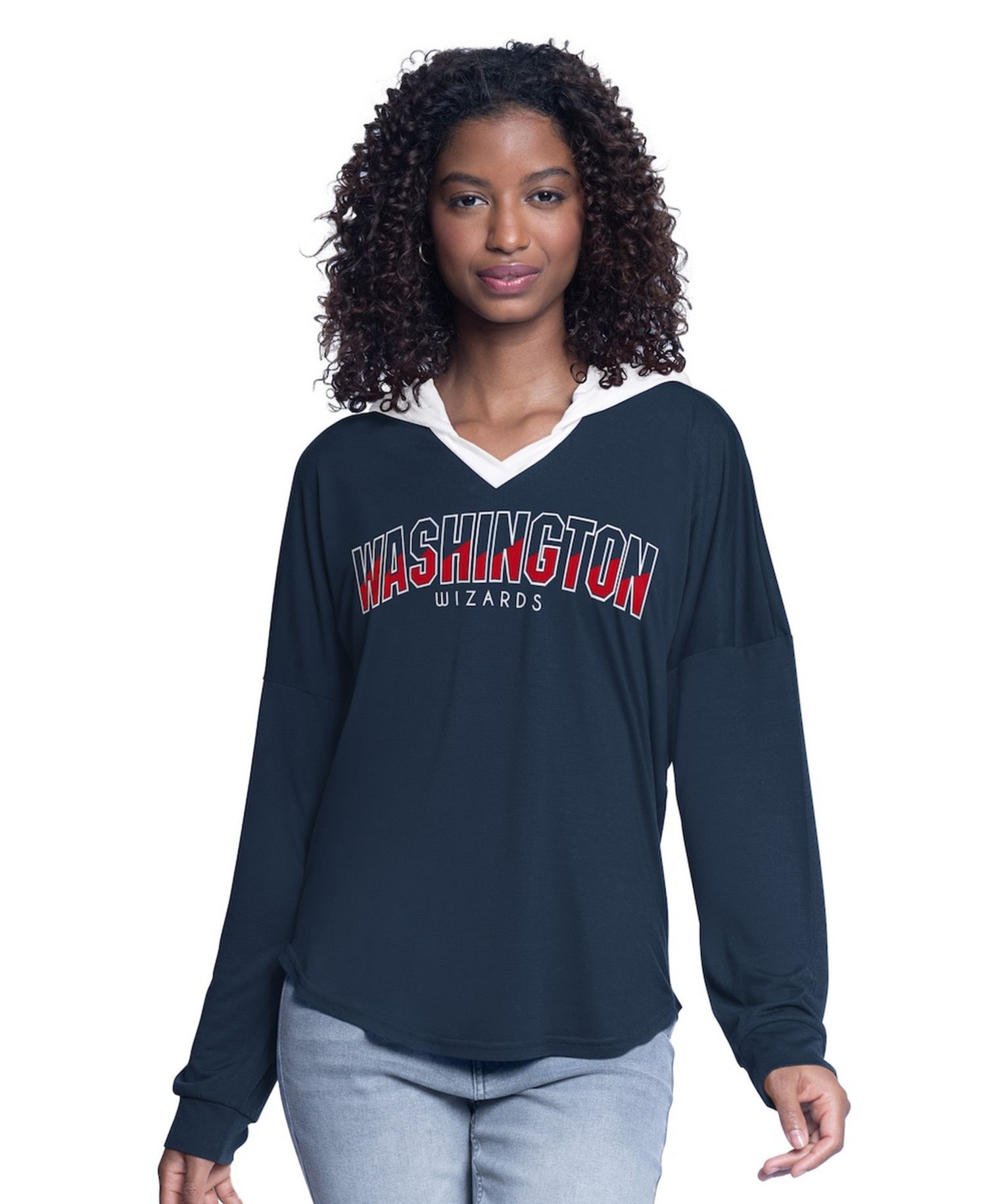 Women's Navy Washington Wizards Bench Player Oversized Long Sleeve Hooded Top