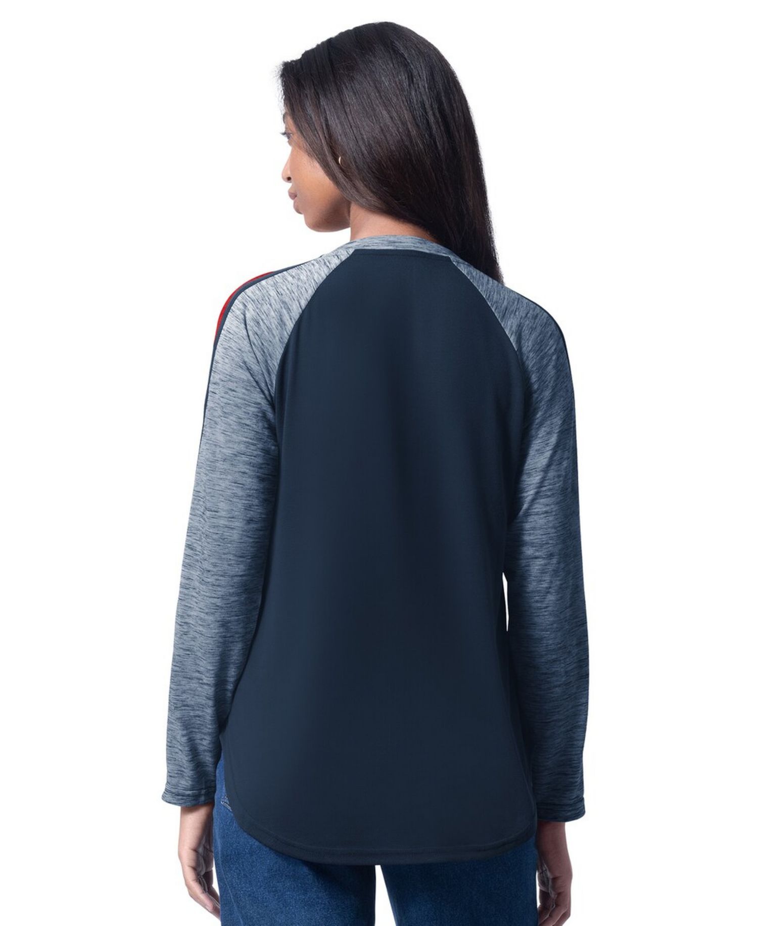 Women's Navy Atlanta Braves Top Dog Raglan Long Sleeve V-Neck T-Shirt