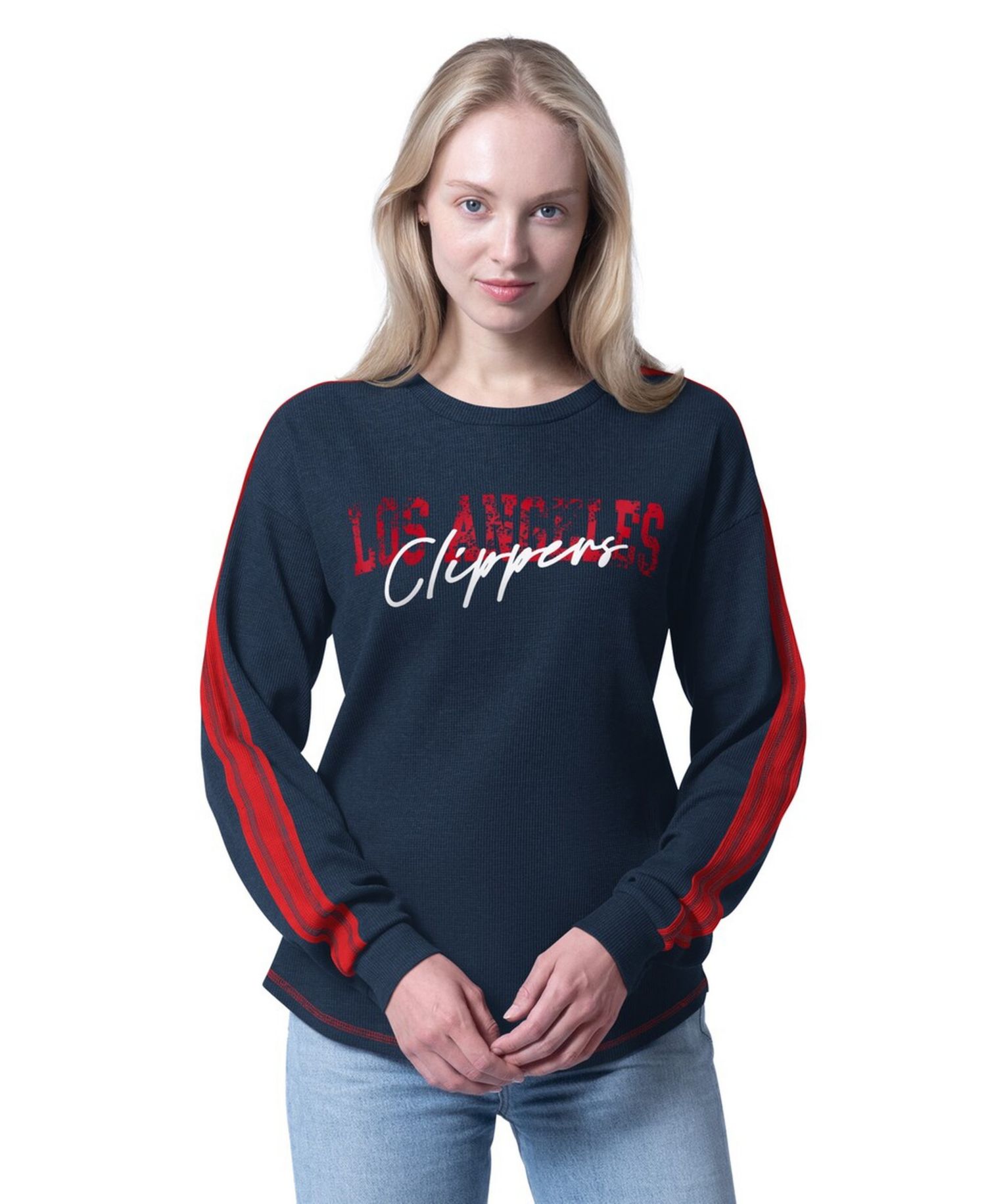 Women's Navy LA Clippers Advantage Tri-Blend Long Sleeve T-Shirt