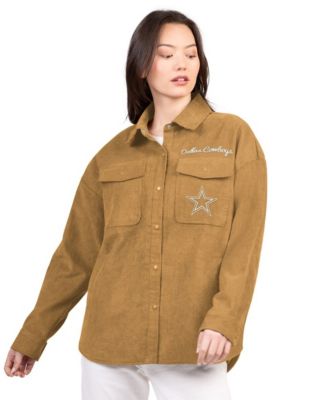 Women's Brown Dallas Cowboys Re-Match Corduroy Full-Snap Shacket