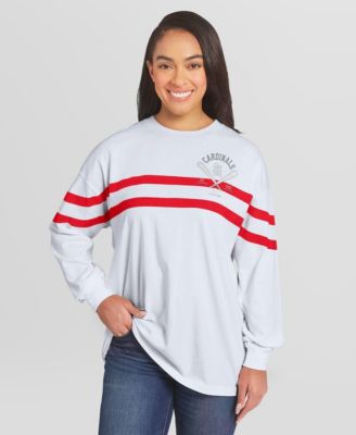 Women's White St. Louis Cardinals Oversized Long Sleeve Striped T-Shirt