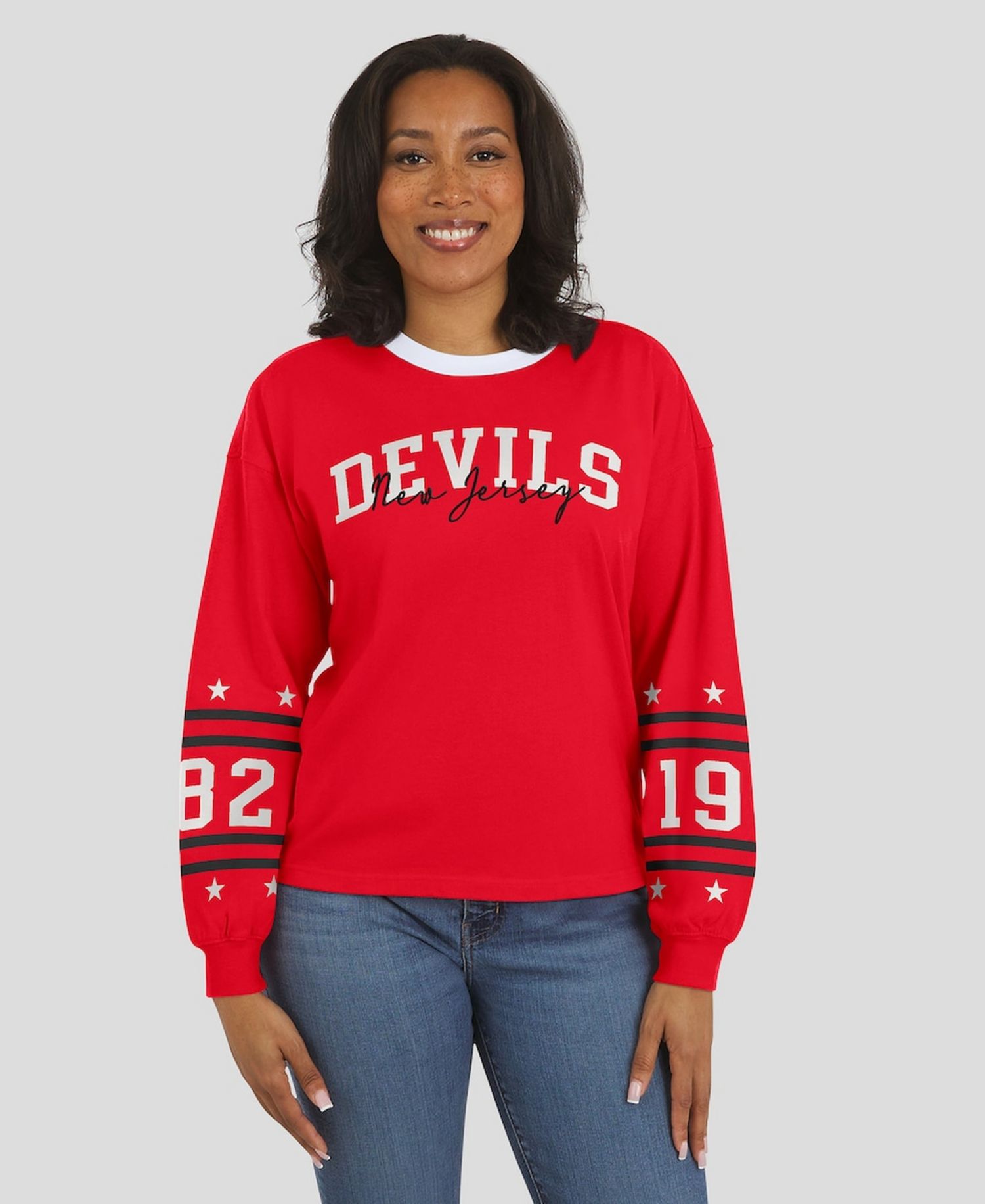 Women's Red New Jersey Devils Long-Sleeve Sport T-Shirt