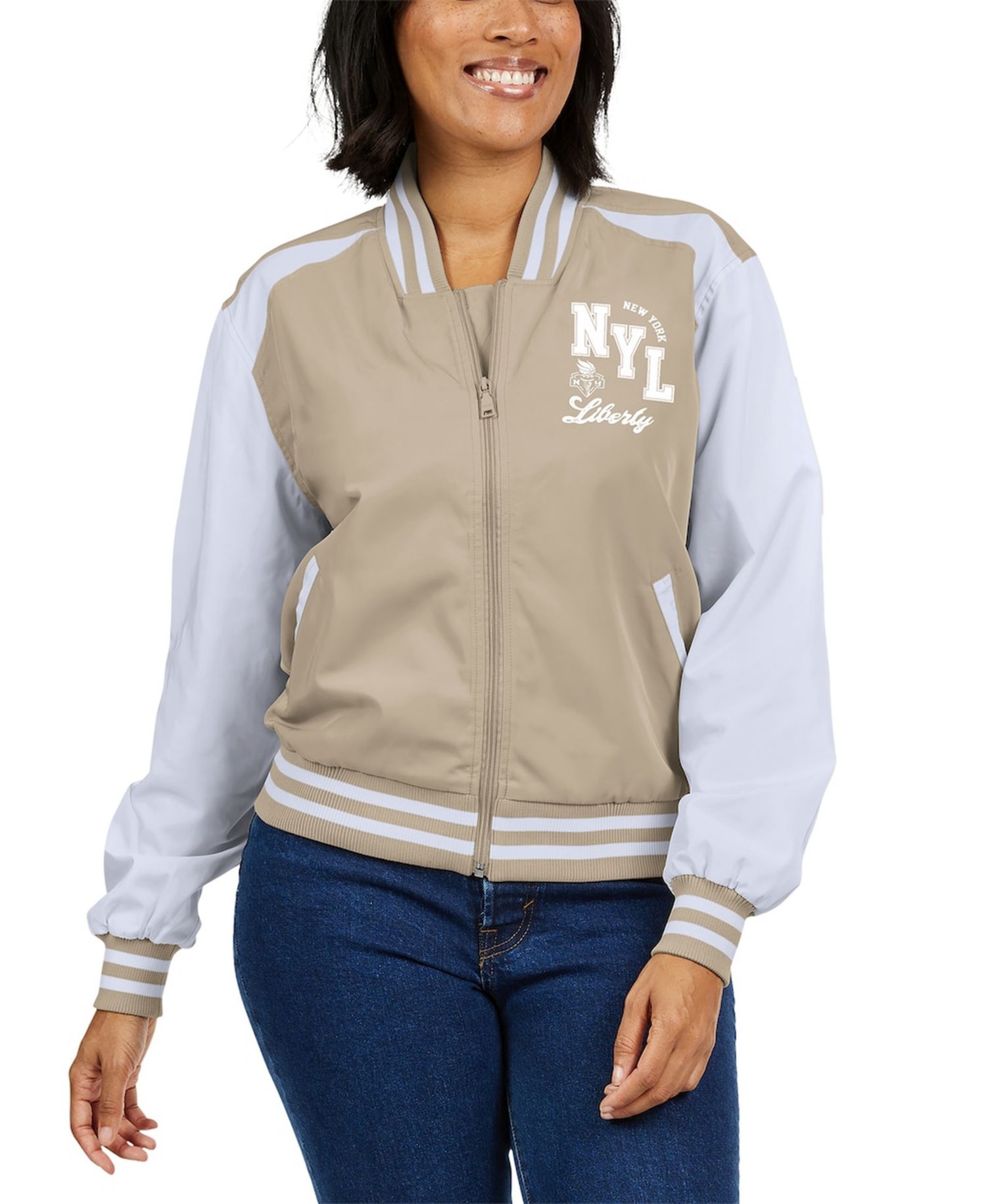 Women's Tan New York Liberty Tonal Full-Zip Bomber Jacket