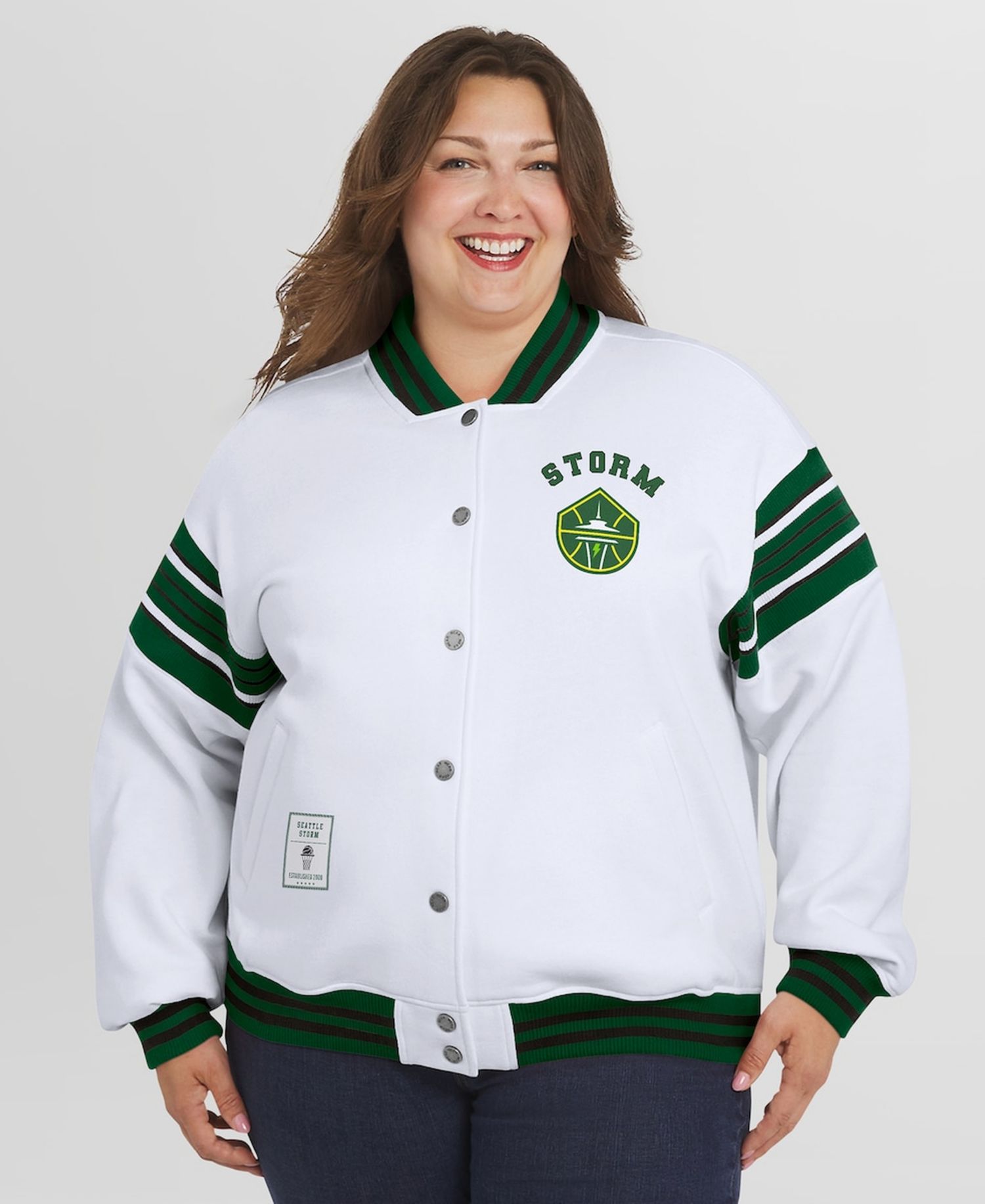 Women's White/Green WNBA Full-Snap Fleece Sweatshirt Jacket