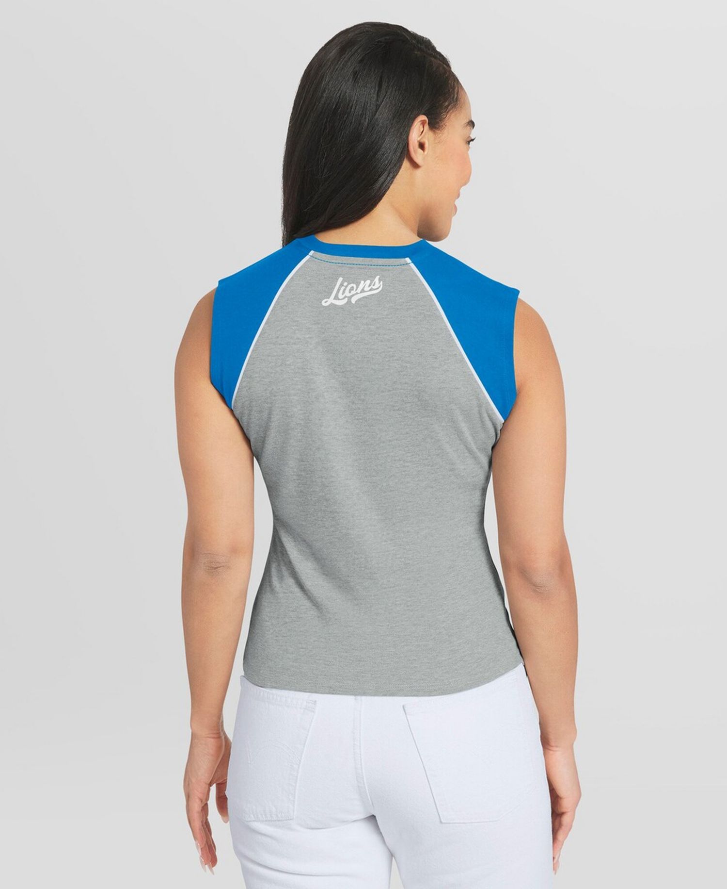 Women's Gray Detroit Lions Cropped Raglan Tank Top