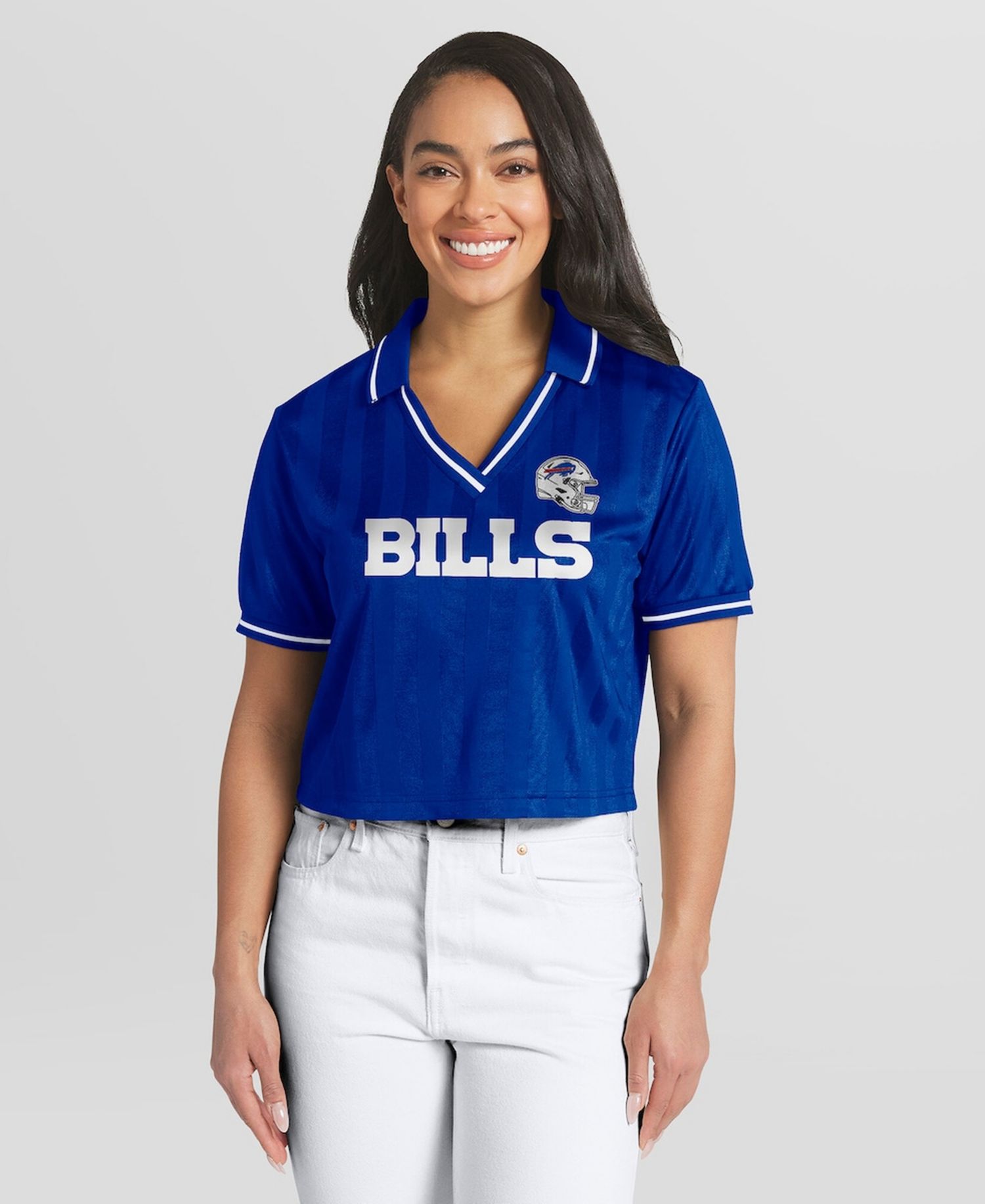 Women's Royal Buffalo Bills Cropped Jersey Polo Shirt