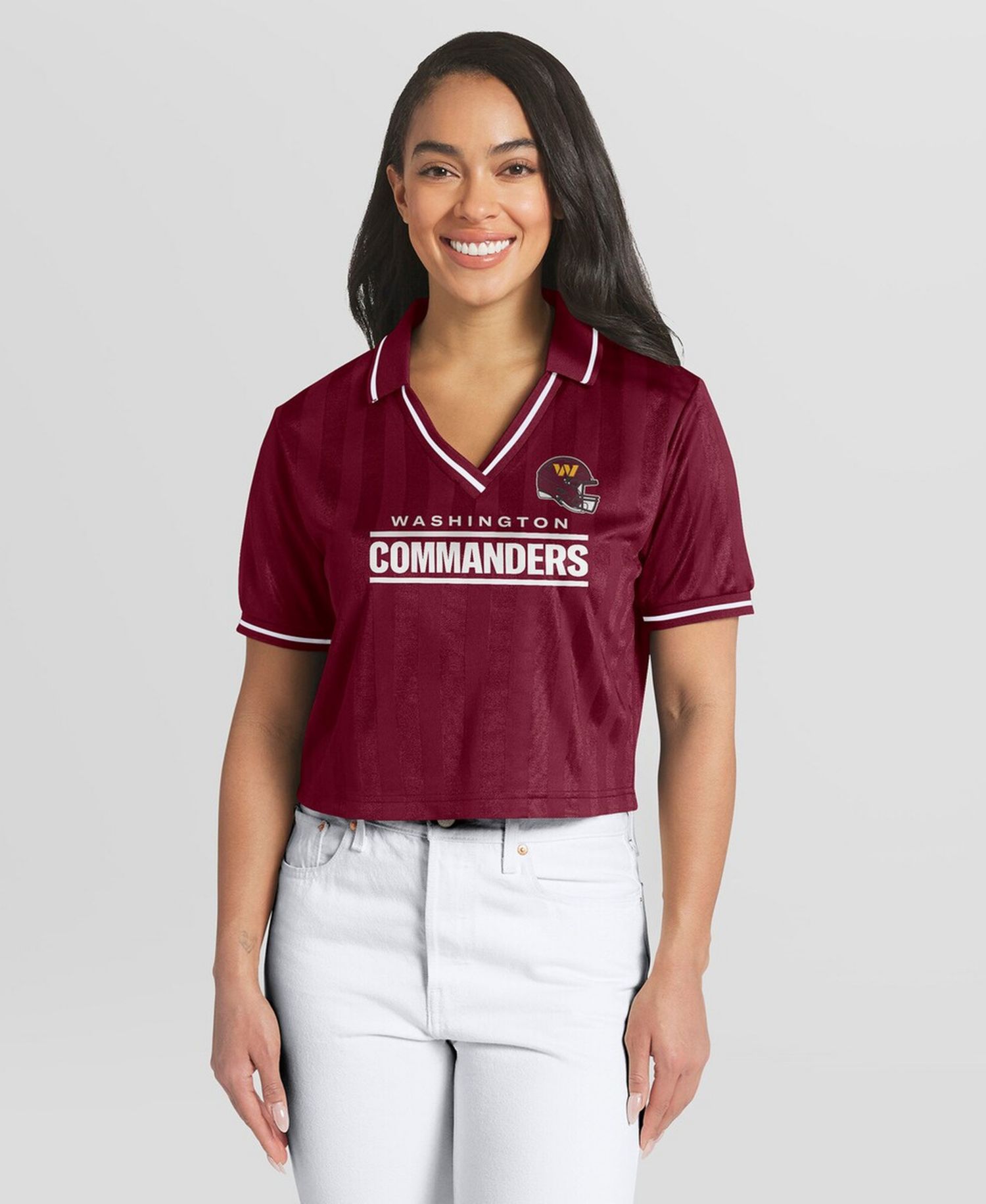 Women's Burgundy Washington Commanders Cropped Jersey Polo Shirt