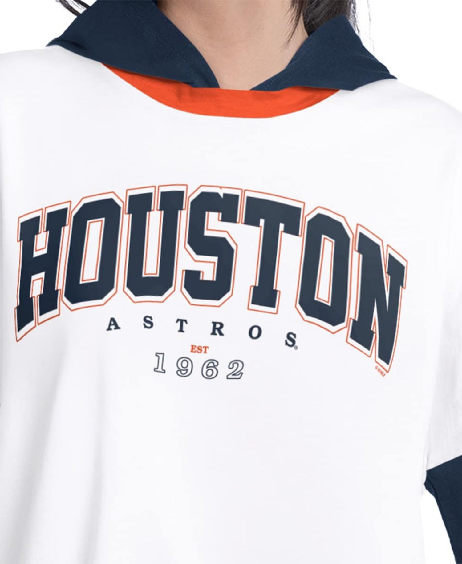 Women's White/Navy Houston Astros Key Player Oversized Hooded Long Sleeve T-Shirt