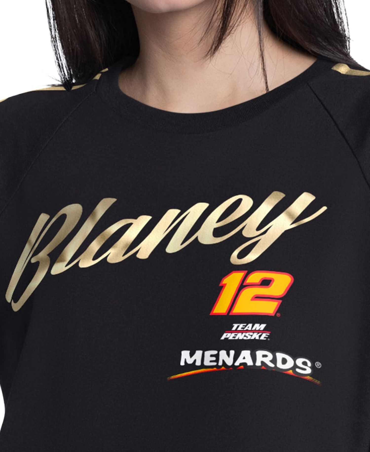 Women's Black Ryan Blaney Cropped Classic Play Gold Trim Raglan T-Shirt
