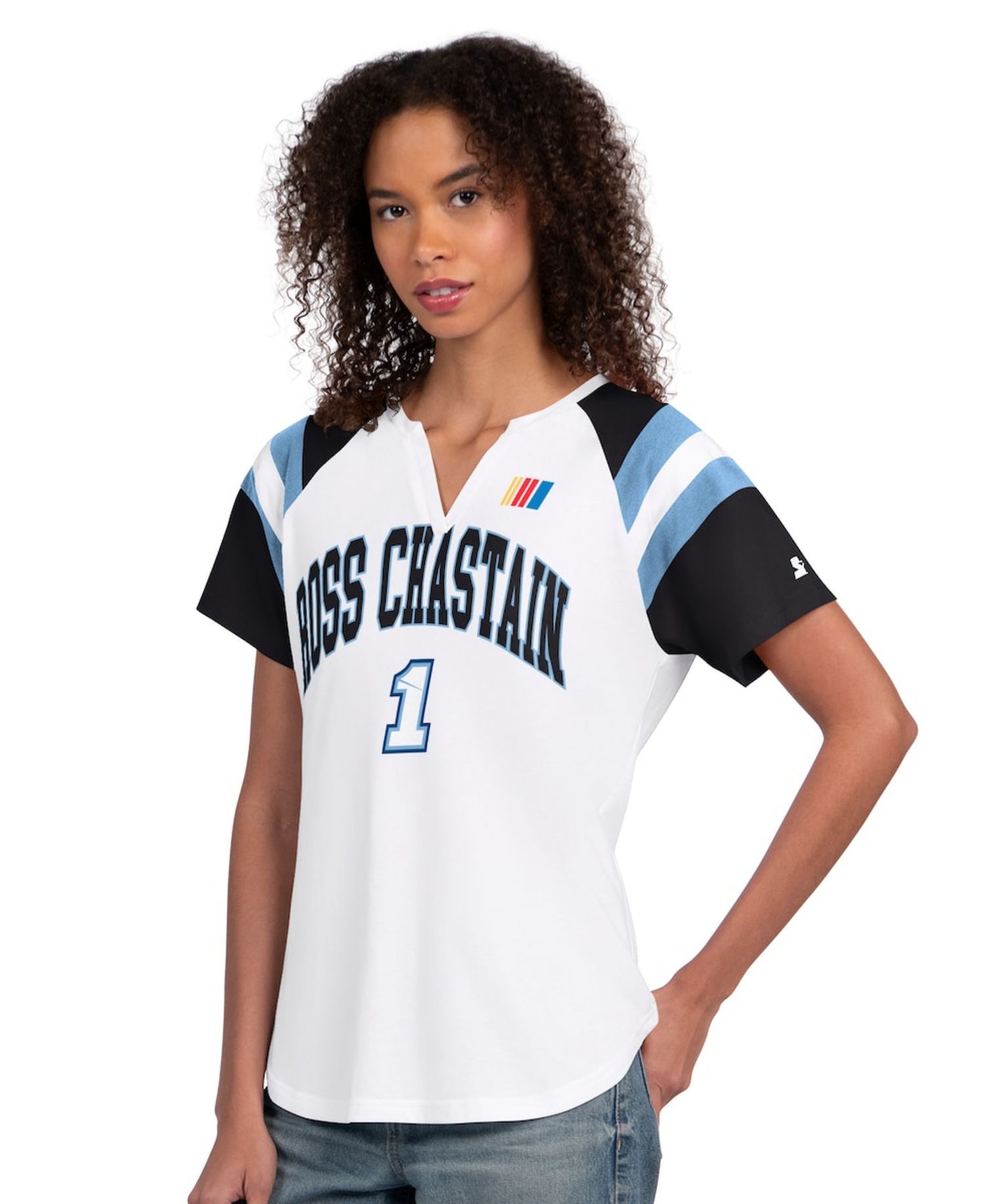 Women's White Ross Chastain Game On Raglan Notch Neck T-Shirt