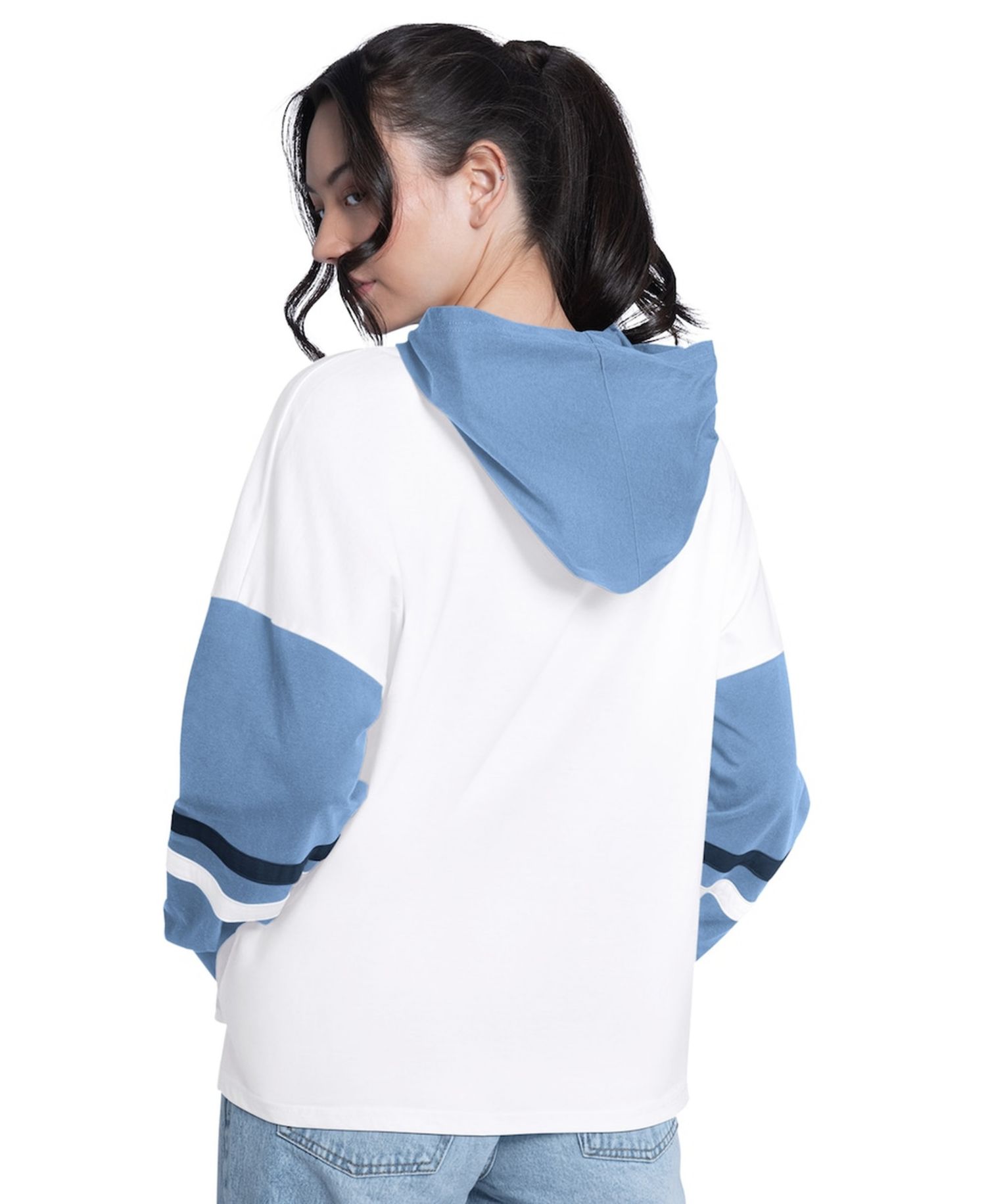 Women's White/Blue Memphis Grizzlies Key Player Oversized Hooded Long Sleeve T-Shirt