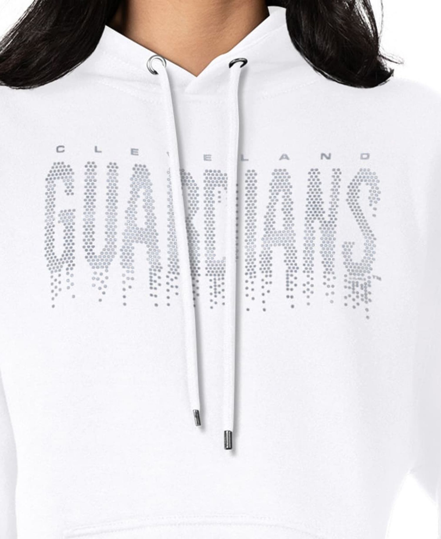 Women's White Cleveland Guardians Metallic Drop Fleece Hoodie