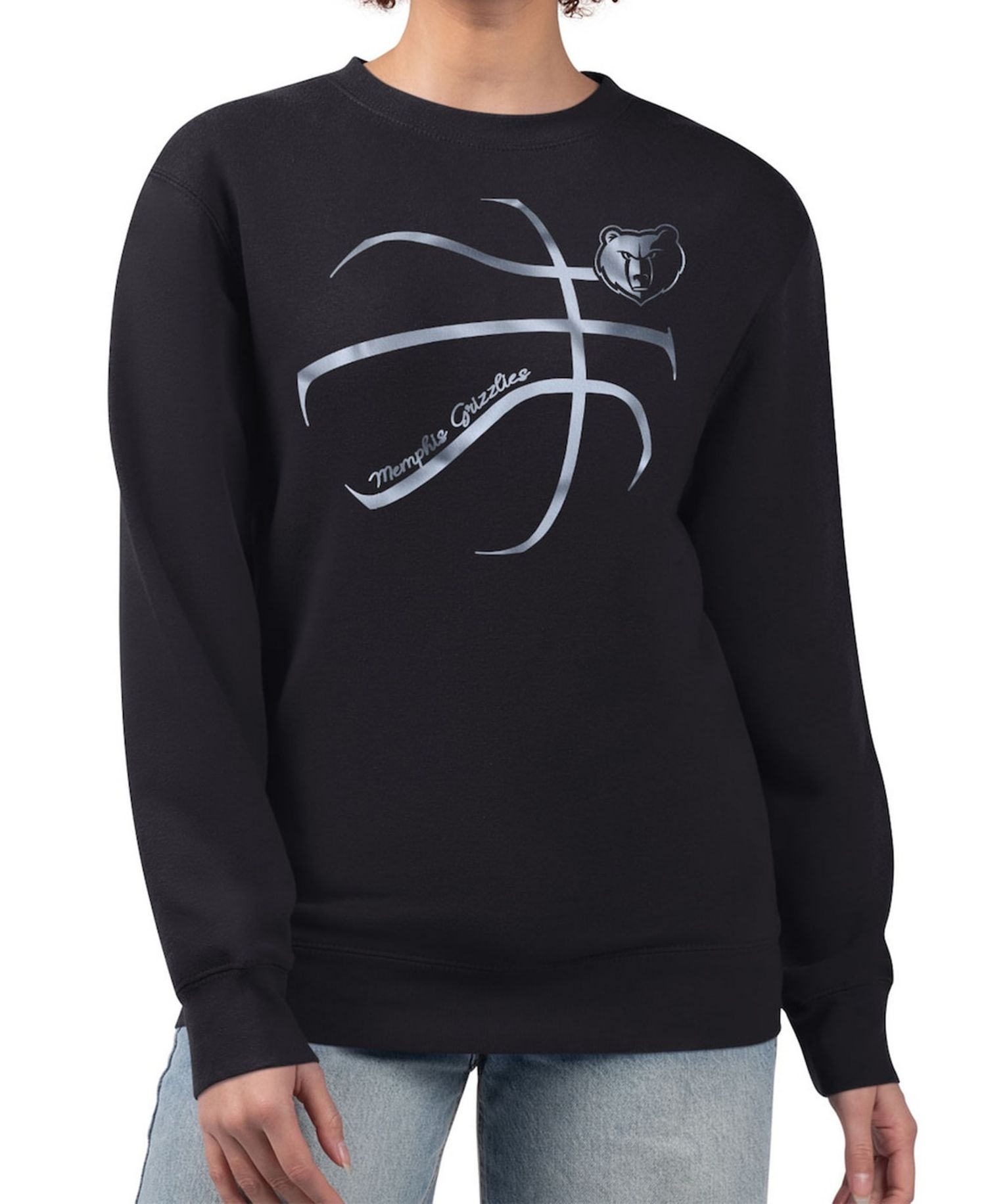 Women's Black Memphis Grizzlies Metallic Print Basketball Sketch Fleece Sweatshirt