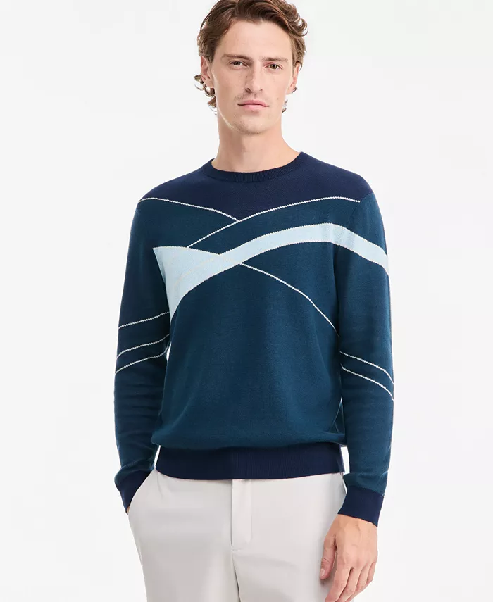Men's Cotton Colorblocked Crewneck Sweater