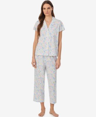 Women's Short-Sleeve Notch Collar Cropped Pant Pajama Set