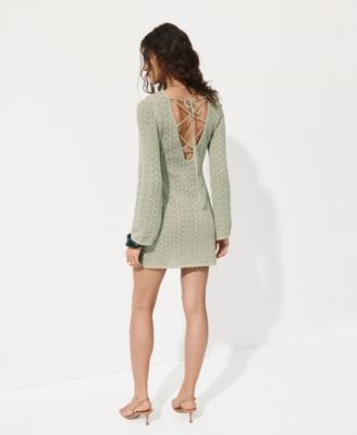 mango green crochet dress Long two-tone crochet dress - Women