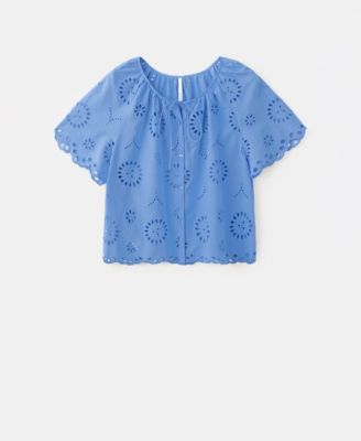 Women's 100% Cotton Openwork Embroidery Blouse