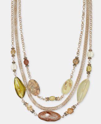 Multi-Beaded Three-Row Layered Necklace