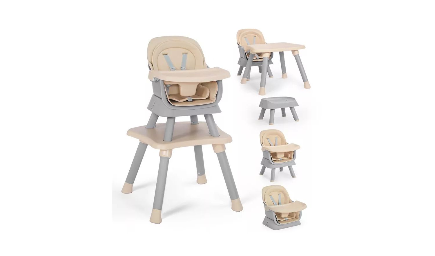 8-in-1 Baby High Chair Converts to Booster Seat and Kids Table Set with Removable Tray