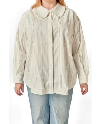 Plus Size Pintuck and Ruffle Detail Shirt