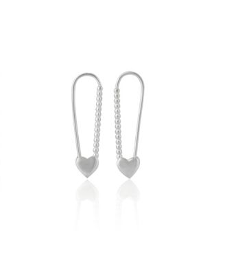 Heart Beaded Safety Pin Sterling Silver Earring