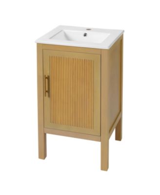  Bathroom Cabinet with Ceramic Sink Small Space Solution Adjustable Shelf and Soft Closing Hinges