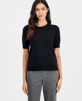 Petite Puff-Sleeve Crewneck Sweater