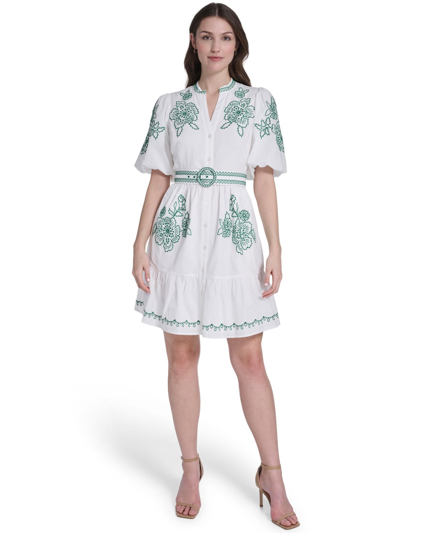 Petite Embroidered Belted Dress