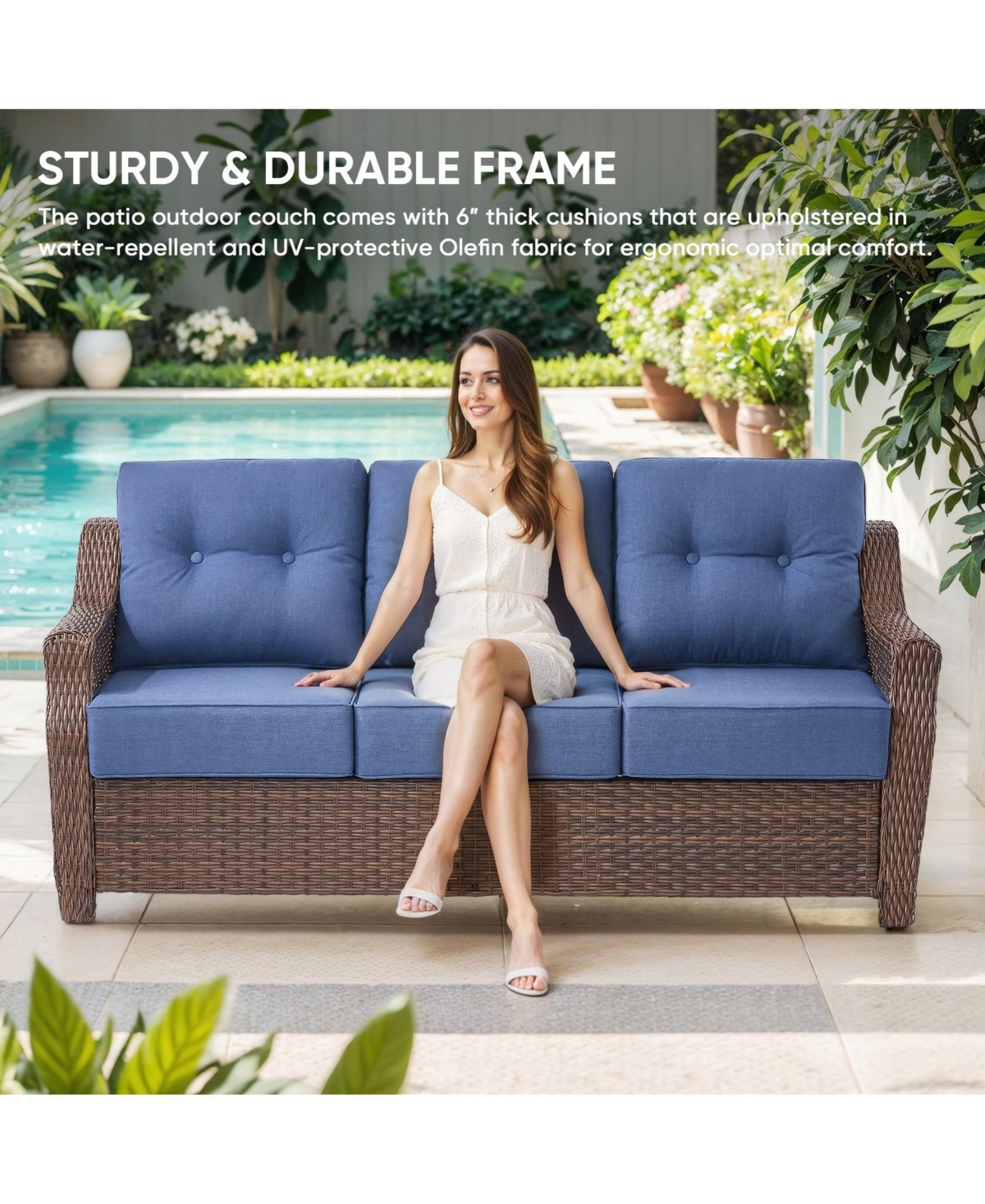 Pocassy 5-Piece Wicker Patio Conversation Set with Thick Cushions and Fire Pit Table