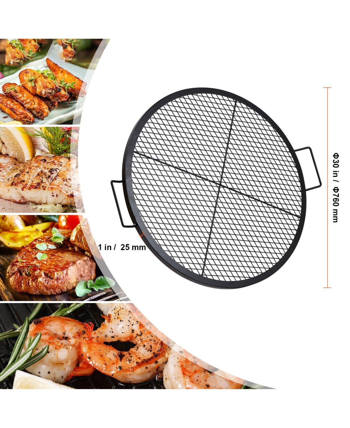 Cozito X-Marks Fire Pit Grill Grate, 30 inches Round Q235 Steel Cooking Grid with Handle