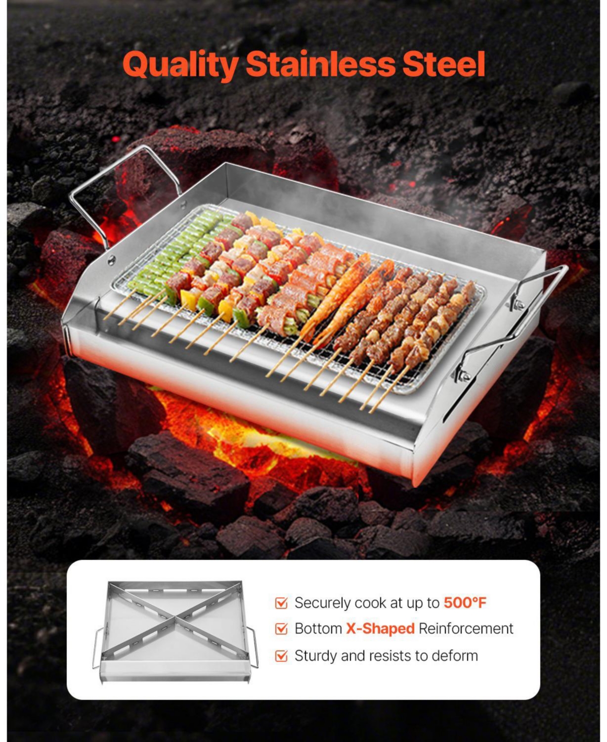 Cozito Stainless Steel Griddle, 17 x 13 inches Flat Top Gas Grill Plate with Handles