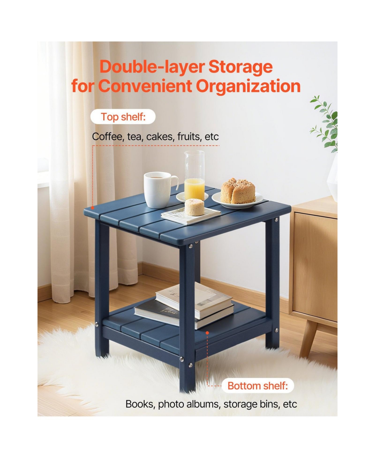 Cozito Outdoor Side Table, 17.72 x 14.96 x 17.32 inches 2-Tier Hdpe End Table