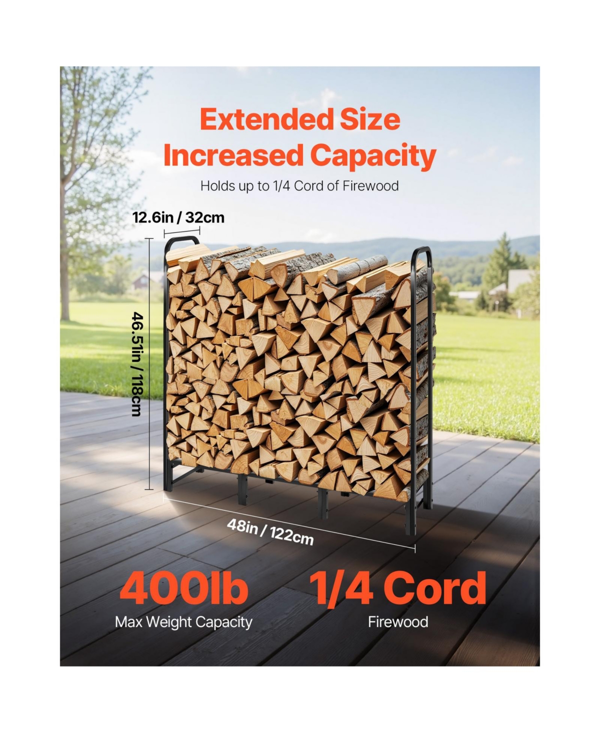 Cozito Firewood Rack with Cover, 4 feet Outdoor 1/4 Cord Metal Log Holder
