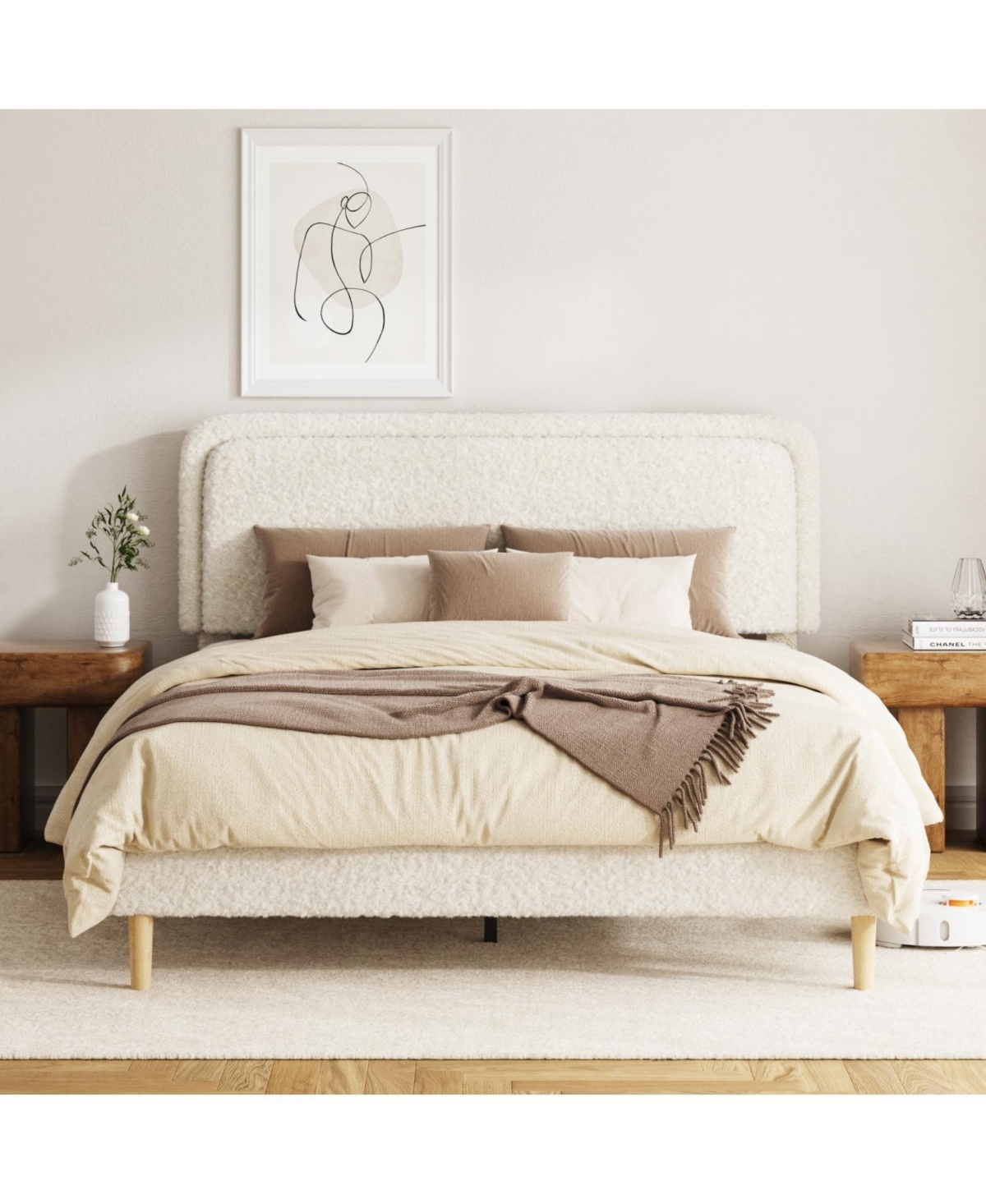 Rainsken Platform Bed Frame, with Height-Adjustable Headboard, Quiet Design, Upholstered Teddy fabric