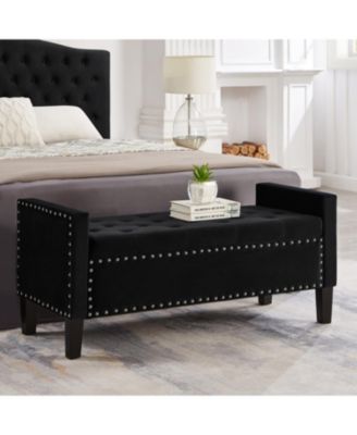 47 Inch Velvet Storage Bench, Upholstered Tufted Button, End of Bed Ottoman, with Wooden Legs, for Bedroom, Living Room, or Entryway