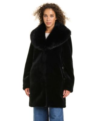 Jones New York Women's Shawl-Collar Faux-Fur Coat