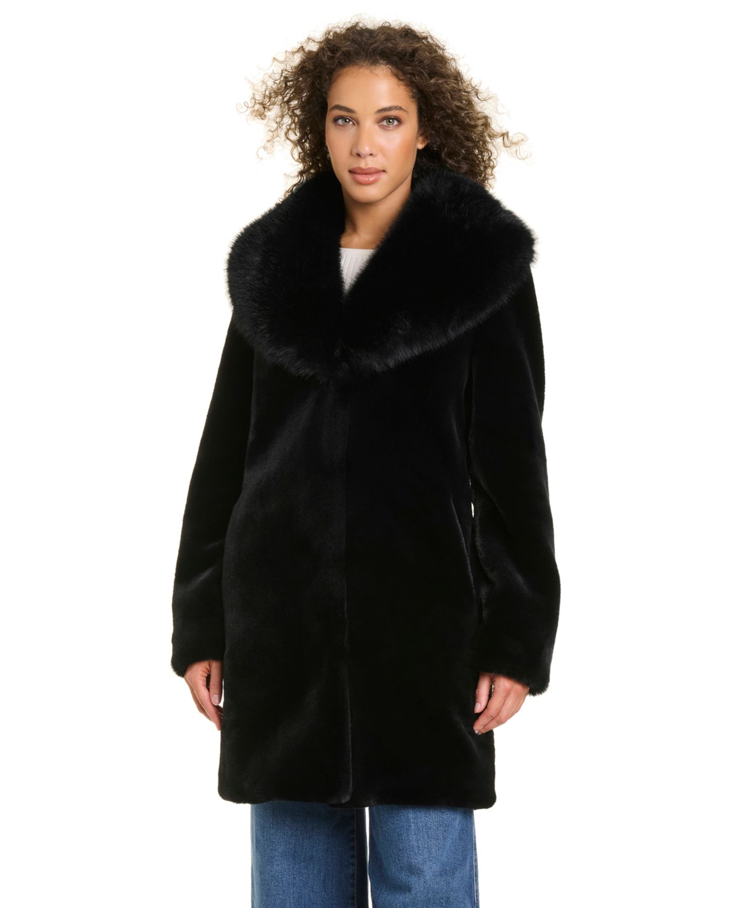 Women's Shawl-Collar Faux-Fur Coat